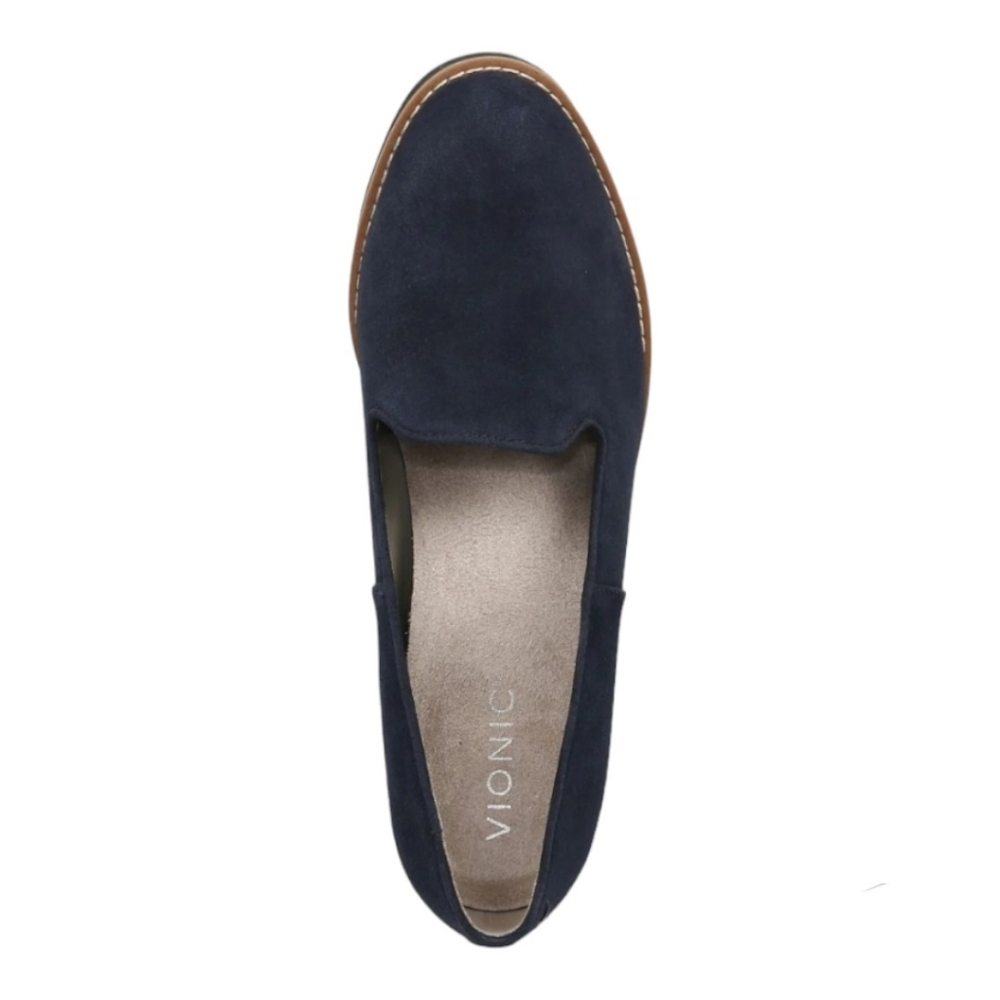 Vionic Navy Suede Wedge Loafer with Lug Sole - Picture 4 of 5